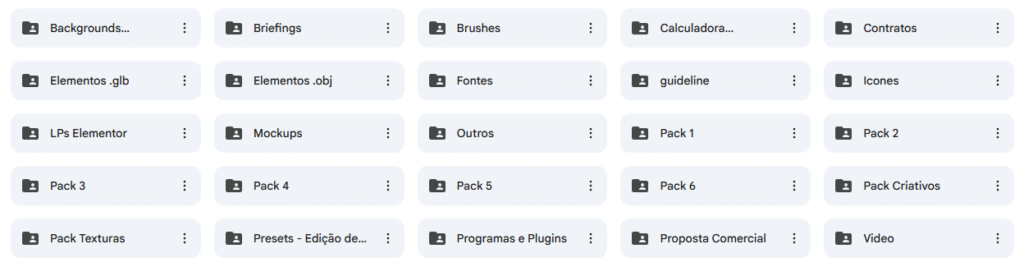 Organização das pastas do Pack Creator
